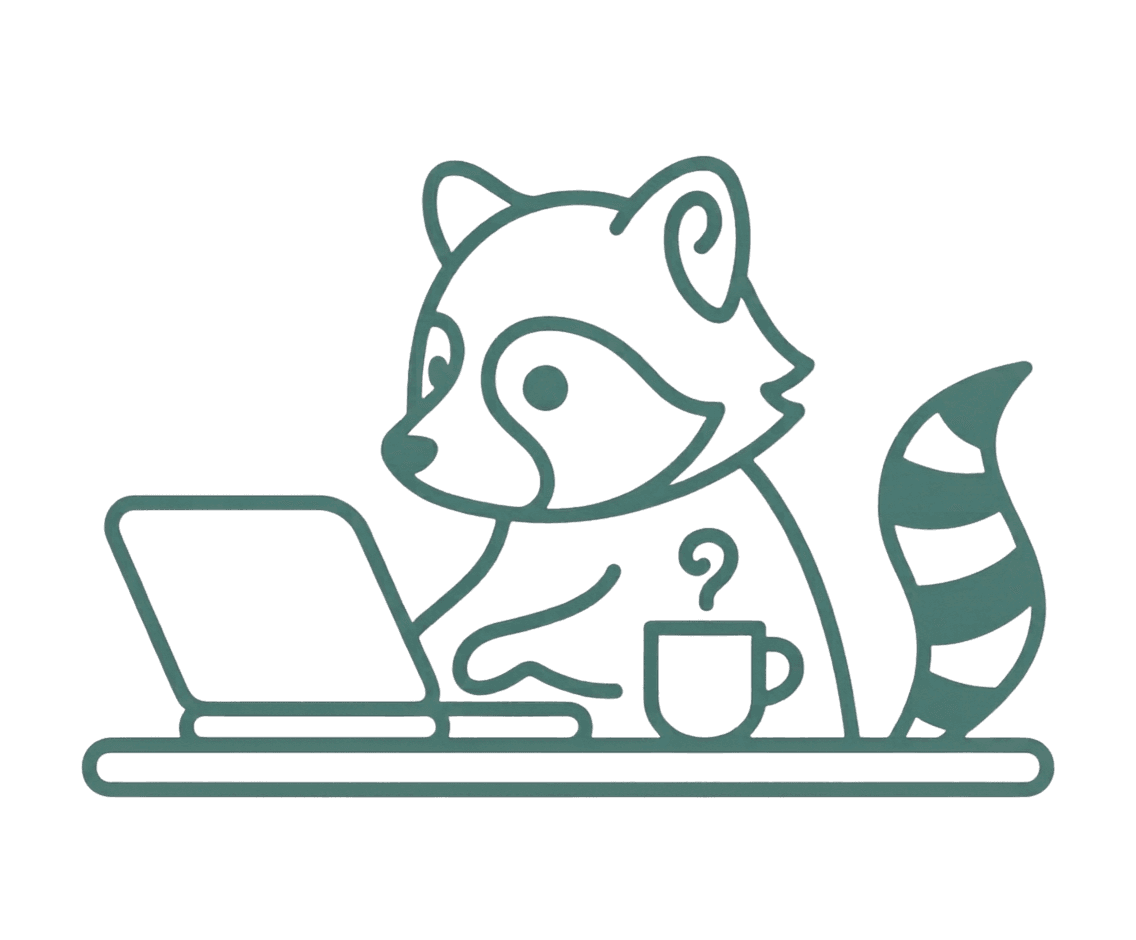 Laveur's raccoon mascot working at a laptop